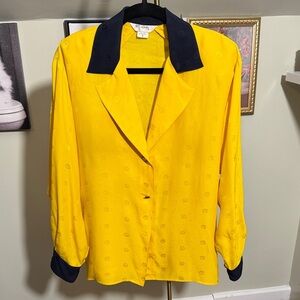 St. John Yellow and Black Button Down Silk Blouse EUC